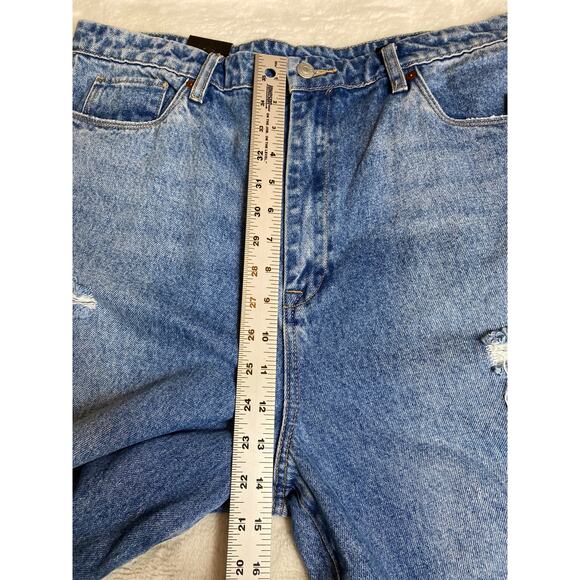 NWT BLANK NYC JEANS 33 THE FRANKLIN RIBCAGE WIDE LEG RIPPED BAGGY BLUE LIGHTS - Picture 11 of 12